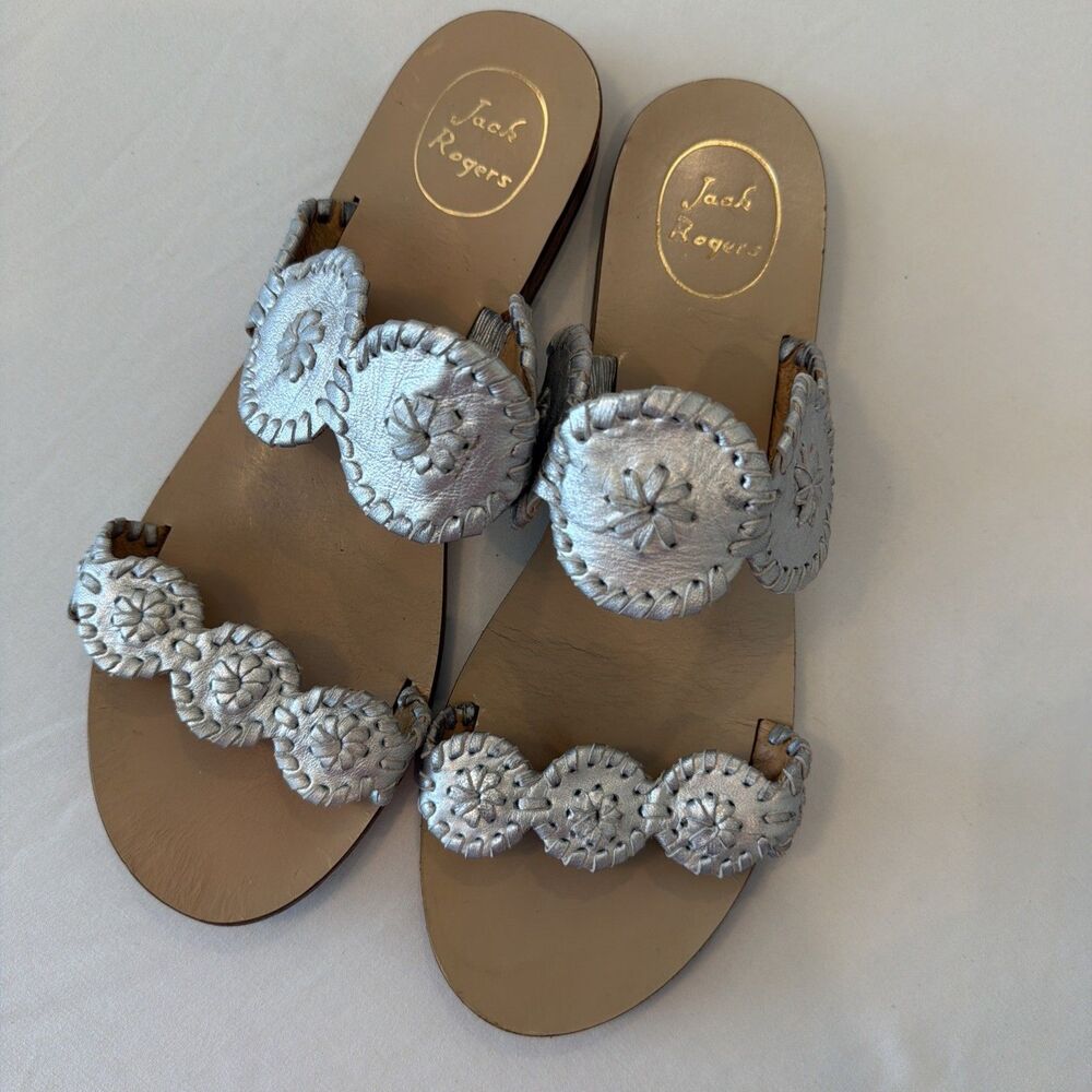 Jack Rogers Womens  Sz 10 Lauren Sandals Silver Leather EUC - Picture 12 of 12